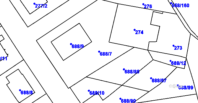 Parcela st. 688/7 v KÚ Chotíkov, Katastrální mapa