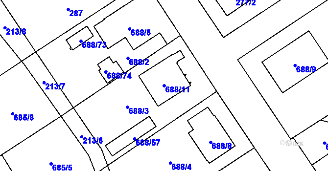 Parcela st. 688/11 v KÚ Chotíkov, Katastrální mapa