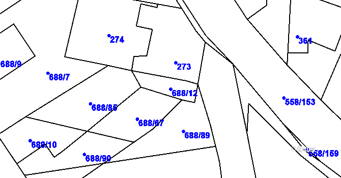Parcela st. 688/12 v KÚ Chotíkov, Katastrální mapa