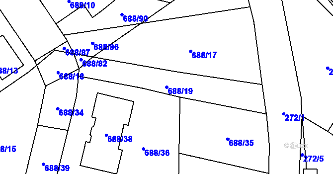 Parcela st. 688/19 v KÚ Chotíkov, Katastrální mapa