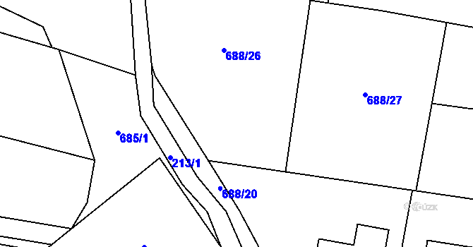 Parcela st. 688/28 v KÚ Chotíkov, Katastrální mapa