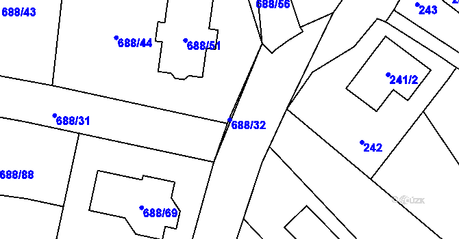 Parcela st. 688/32 v KÚ Chotíkov, Katastrální mapa