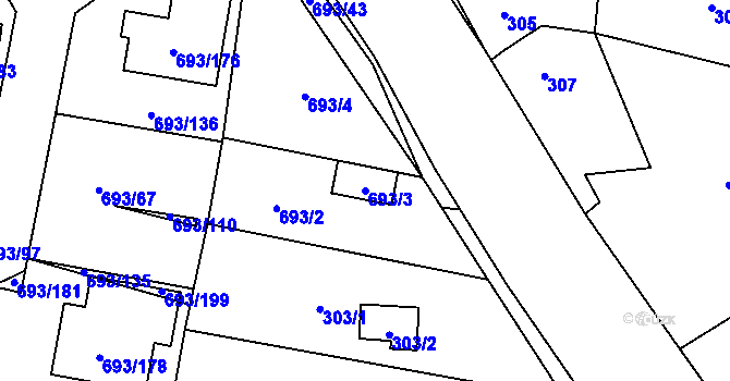Parcela st. 693/3 v KÚ Chotíkov, Katastrální mapa