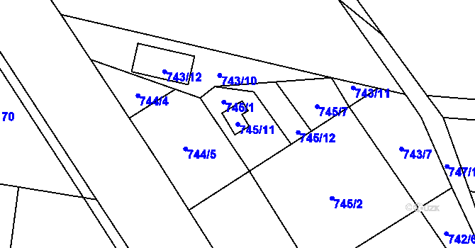 Parcela st. 745/11 v KÚ Chotíkov, Katastrální mapa