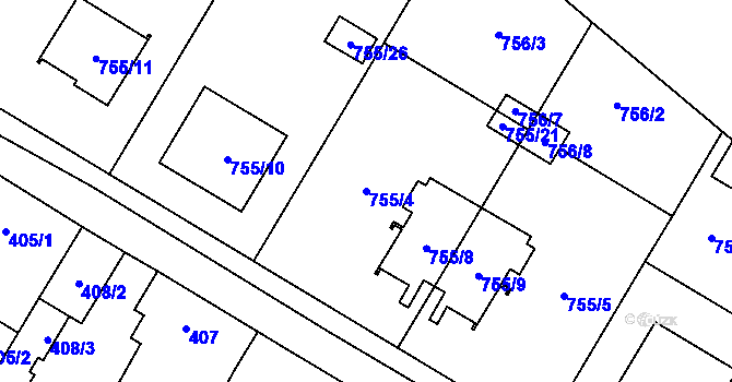 Parcela st. 755/4 v KÚ Chotíkov, Katastrální mapa