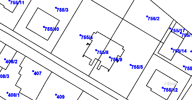 Parcela st. 755/8 v KÚ Chotíkov, Katastrální mapa