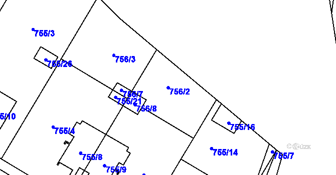 Parcela st. 756/2 v KÚ Chotíkov, Katastrální mapa