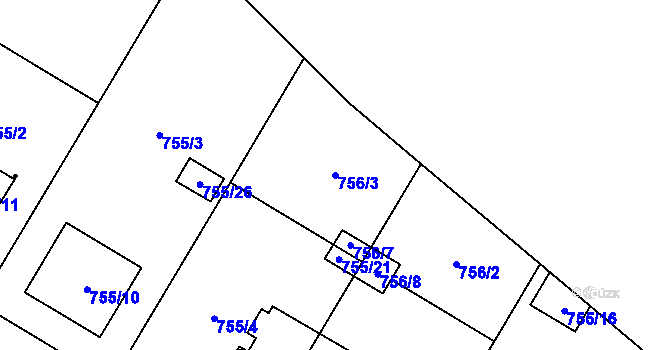 Parcela st. 756/3 v KÚ Chotíkov, Katastrální mapa