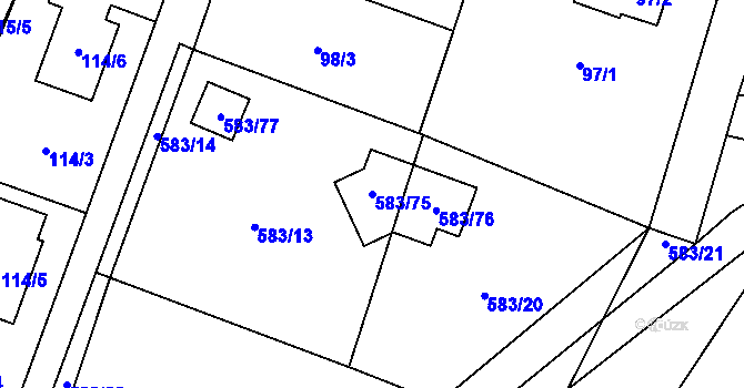 Parcela st. 583/75 v KÚ Chotíkov, Katastrální mapa