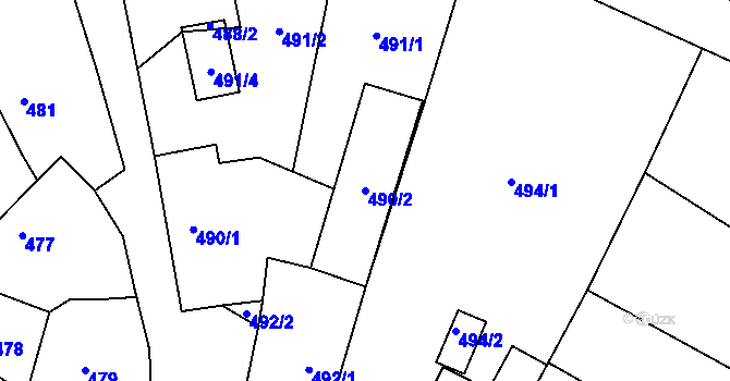 Parcela st. 490/2 v KÚ Chotíkov, Katastrální mapa