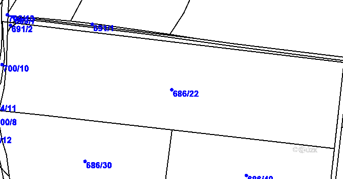 Parcela st. 686/22 v KÚ Chotíkov, Katastrální mapa