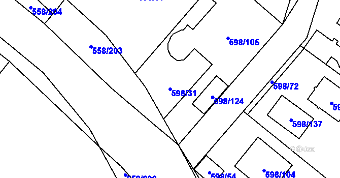 Parcela st. 598/31 v KÚ Chotíkov, Katastrální mapa