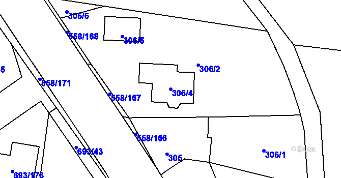 Parcela st. 306/4 v KÚ Chotíkov, Katastrální mapa