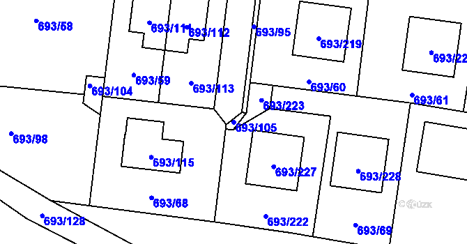 Parcela st. 693/105 v KÚ Chotíkov, Katastrální mapa