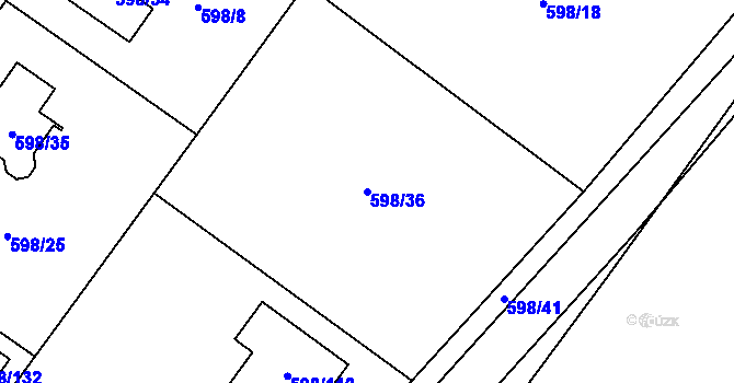Parcela st. 598/36 v KÚ Chotíkov, Katastrální mapa
