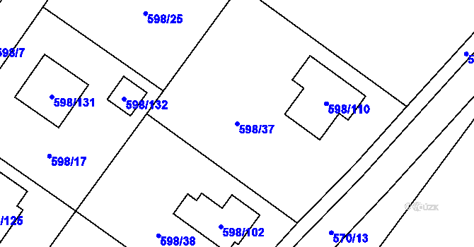 Parcela st. 598/37 v KÚ Chotíkov, Katastrální mapa
