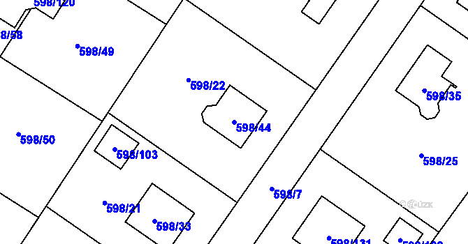 Parcela st. 598/44 v KÚ Chotíkov, Katastrální mapa
