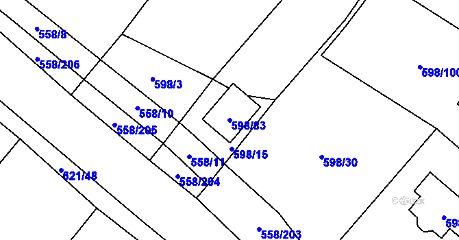 Parcela st. 598/83 v KÚ Chotíkov, Katastrální mapa