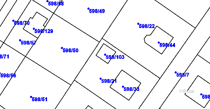 Parcela st. 598/103 v KÚ Chotíkov, Katastrální mapa