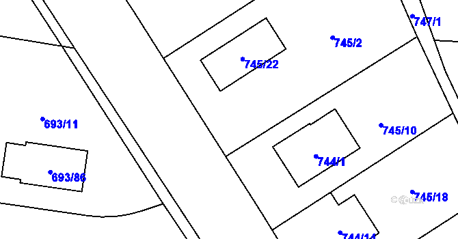 Parcela st. 744/6 v KÚ Chotíkov, Katastrální mapa