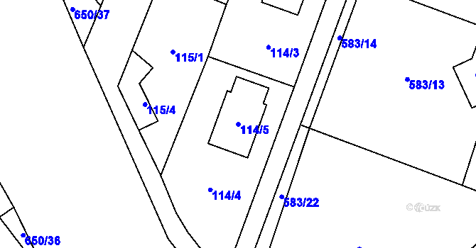 Parcela st. 114/5 v KÚ Chotíkov, Katastrální mapa