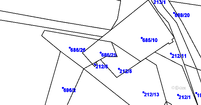 Parcela st. 686/25 v KÚ Chotíkov, Katastrální mapa