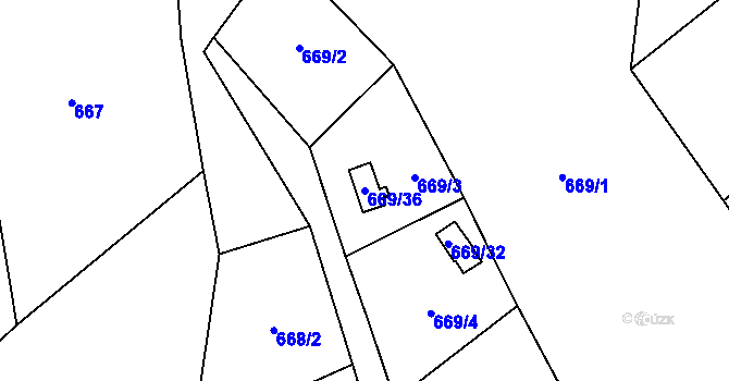Parcela st. 669/36 v KÚ Chotíkov, Katastrální mapa