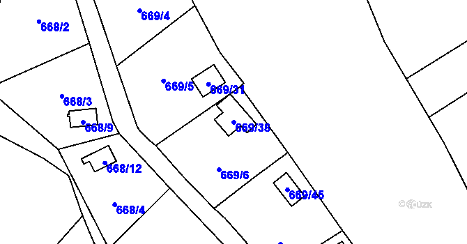 Parcela st. 669/38 v KÚ Chotíkov, Katastrální mapa