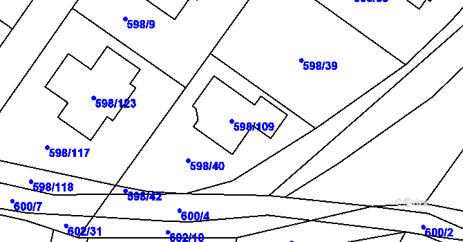 Parcela st. 598/109 v KÚ Chotíkov, Katastrální mapa