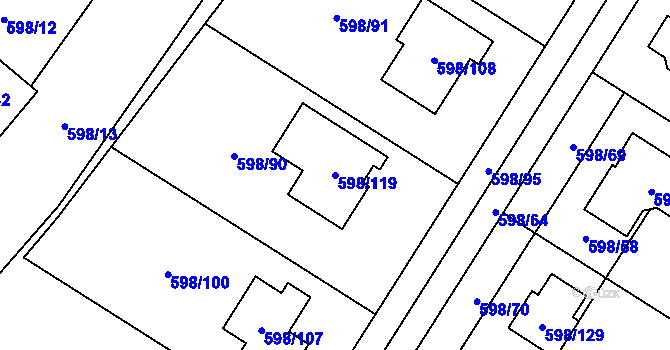Parcela st. 598/119 v KÚ Chotíkov, Katastrální mapa