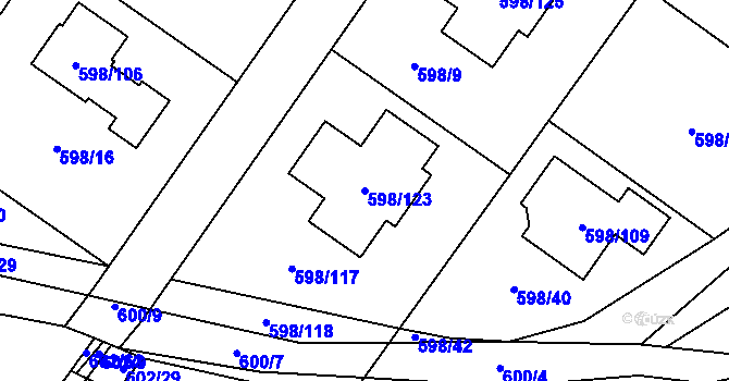 Parcela st. 598/123 v KÚ Chotíkov, Katastrální mapa