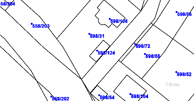 Parcela st. 598/124 v KÚ Chotíkov, Katastrální mapa