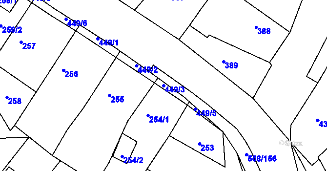Parcela st. 449/3 v KÚ Chotíkov, Katastrální mapa