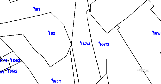 Parcela st. 167/4 v KÚ Chotíkov, Katastrální mapa