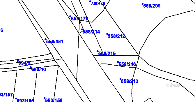 Parcela st. 558/215 v KÚ Chotíkov, Katastrální mapa