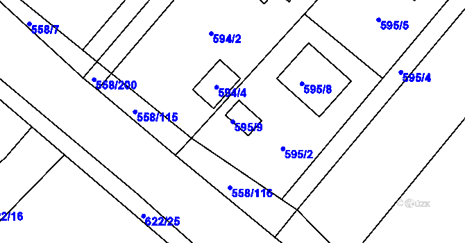 Parcela st. 595/9 v KÚ Chotíkov, Katastrální mapa