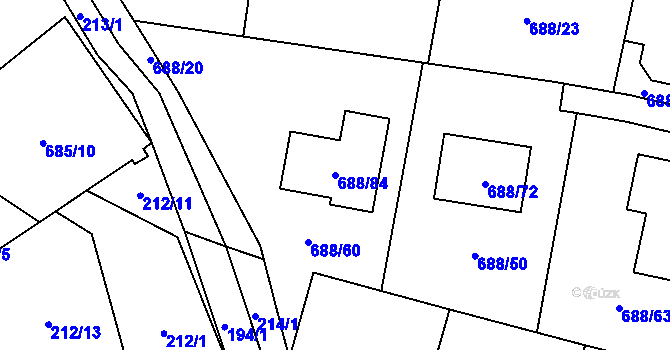 Parcela st. 688/84 v KÚ Chotíkov, Katastrální mapa
