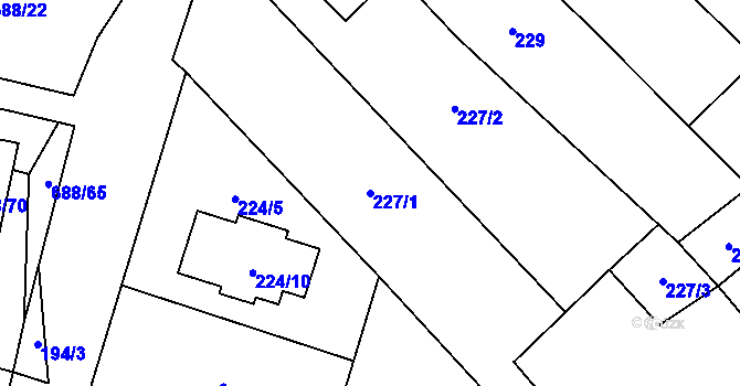 Parcela st. 227/1 v KÚ Chotíkov, Katastrální mapa