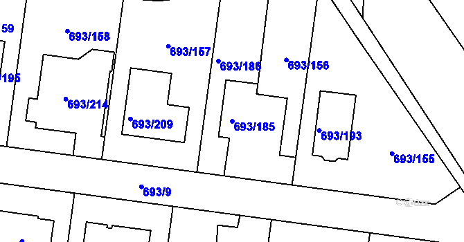 Parcela st. 693/185 v KÚ Chotíkov, Katastrální mapa