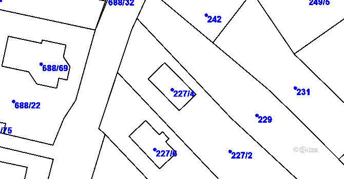Parcela st. 227/4 v KÚ Chotíkov, Katastrální mapa