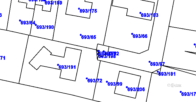 Parcela st. 693/197 v KÚ Chotíkov, Katastrální mapa