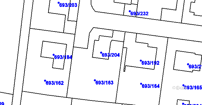 Parcela st. 693/204 v KÚ Chotíkov, Katastrální mapa