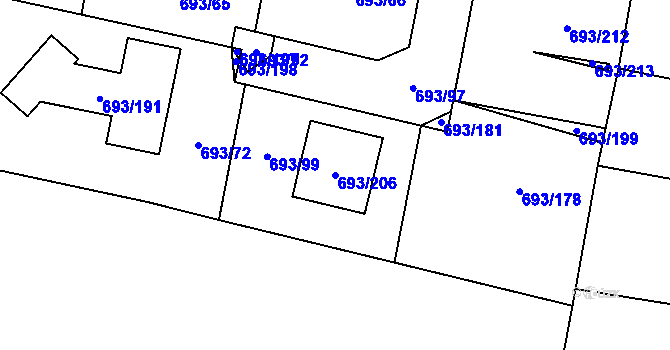 Parcela st. 693/206 v KÚ Chotíkov, Katastrální mapa