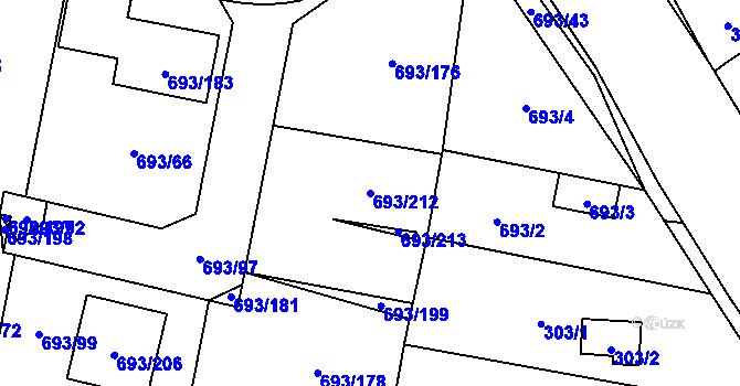 Parcela st. 693/212 v KÚ Chotíkov, Katastrální mapa