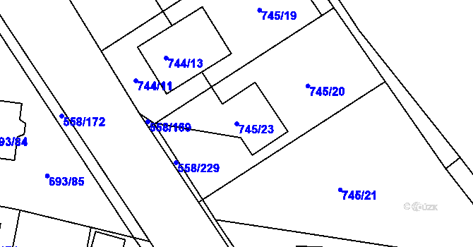 Parcela st. 745/23 v KÚ Chotíkov, Katastrální mapa