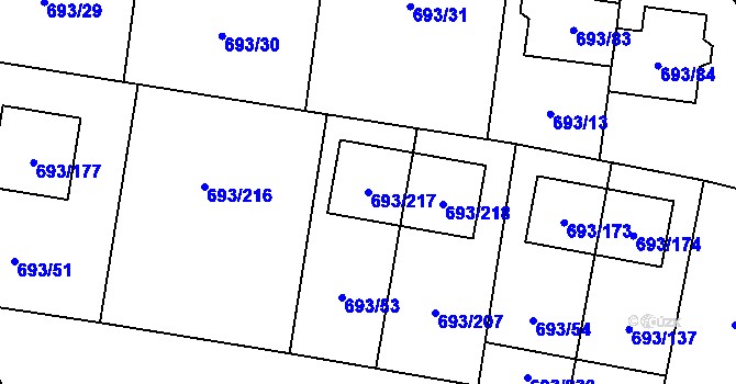 Parcela st. 693/217 v KÚ Chotíkov, Katastrální mapa