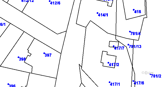 Parcela st. 417/4 v KÚ Chotíkov, Katastrální mapa