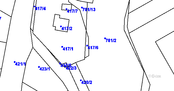 Parcela st. 417/6 v KÚ Chotíkov, Katastrální mapa