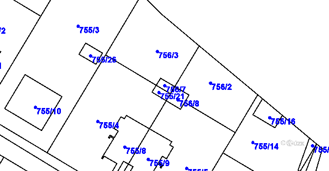 Parcela st. 756/7 v KÚ Chotíkov, Katastrální mapa