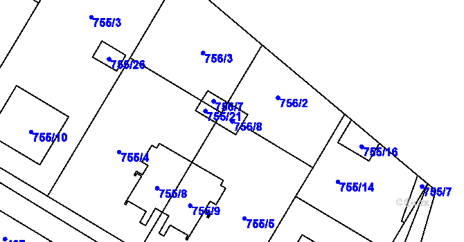 Parcela st. 756/8 v KÚ Chotíkov, Katastrální mapa